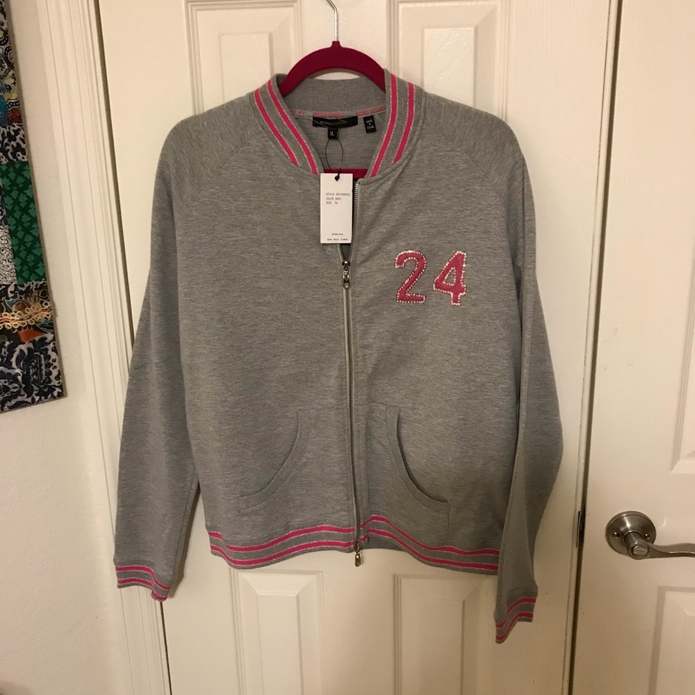 BCBG Gray Zipper Sweatshirt Jacket, Size XL, NWT